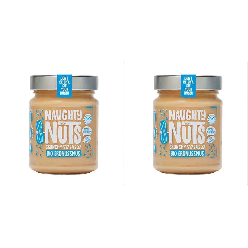 NAUGHTY NUTS Bio Erdnussmus Crunchy | Vegane Erdnussbutter | 100% Natürlich | Ohne Palmöl & Zucker | Ideal Als Topping Für Müsli | 500g (Packung mit 2)