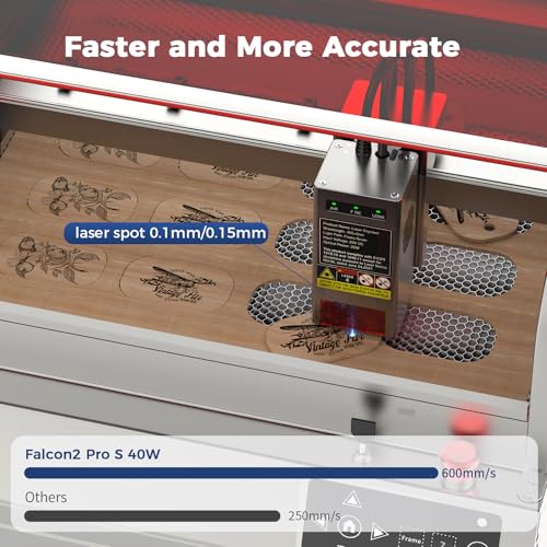 Image of Creality Falcon2 Pro S 40W Laser Engraver, 600mm /s High Speed Laser Cutter with Air Assist, Dual Mode&Auto Focus Laser Module, Auto Fan, Camera Positioning,Safety Switch for Wood Metal Leather