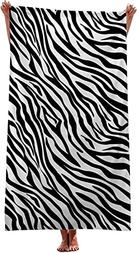 Black And White Beach Towel Extra Large 70x150 cm,Quick Drying Lightweight Sand Free Microfibre Beach Towels XL for Adults Women Men, Zebra Print Absorbent Bath Towel for Travel, Swim, Camping, gym