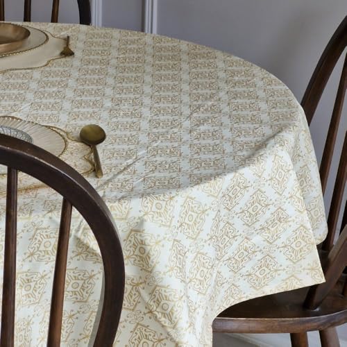 Image of THE YARD HOUSE Wipeable & Anti-Slip Cotton Table Cover for Family Dining, Party. Protects Against Spills, Scratches, Damages (Gilded Opal, 60 x 60 inch (Round))