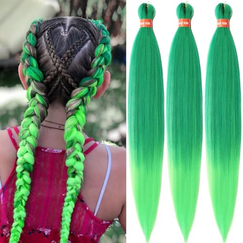 Ombre Green Pre Stretched Braiding Hair 30 Inch Box Braid Hair Extensions 3 Packs Yaki Texture Pre Feathered Braids Hair