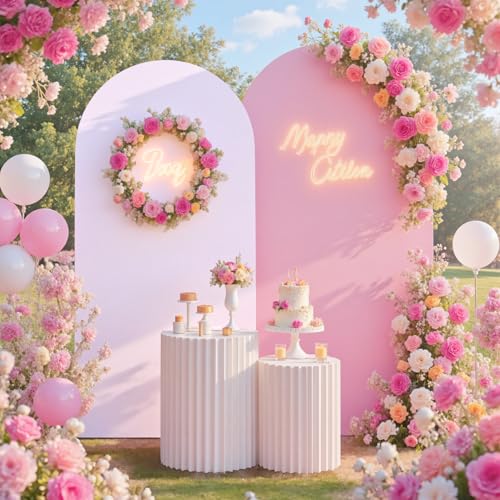 White Pink Arch Backdrop Cover Set of 2-7.2ft 6ft Dual Color Wedding Arch Cover-Wrinkle Free Stretchy Spandex Fitted Chiara Arch Stand Cover for Birthday Party Baby Shower Photo Photography