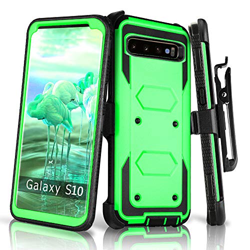 Holster Phone Case for Galaxy S10E with Swivel Belt Clip, Heavy Duty Full Body Protection Shockproof Kickstand Cover for Women Men Girls Boys [Without Built-in Screen Protector], Green