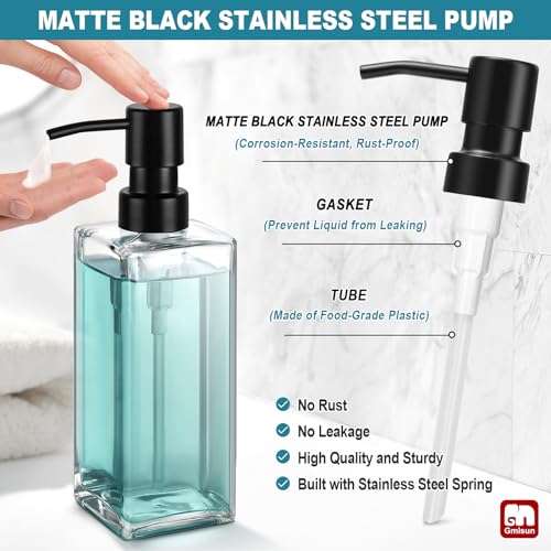 Image of GMISUN Glass Soap Dispenser with Stainless Steel Pump, Clear Hand Soap Dispenser for Bathroom, 12 fl oz /350ml Refillable Dish Dispenser for Kitchen, Modern Liquid Soap and Lotion Bottle for Countertop