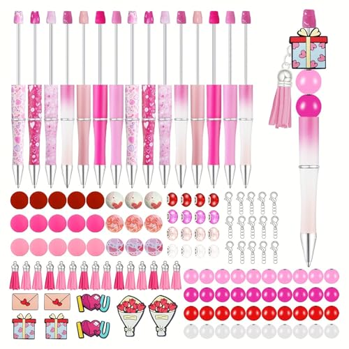 ZEXKENS 15PCS Valentines Day Beadable Pens Set with Colorful Beads for Creative Craft Projects Making School Activity Supply
