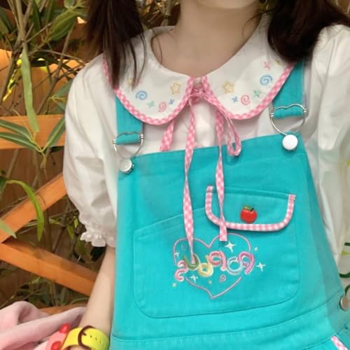 Women's Kawaii T-Shirt Lolita Doll Collar Embroidery Flower Print White Blouse Japanese Cute Sweet Shirts Y2K Tops4