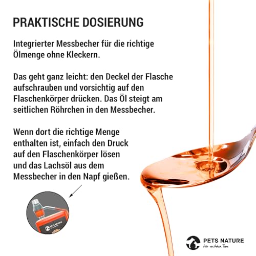 Pets Nature Lachsöl für Hunde und Katzen reines Premium Fischöl mit Omega 3 und 6 für Ihren Hund, Katze und Pferd, 500 ml