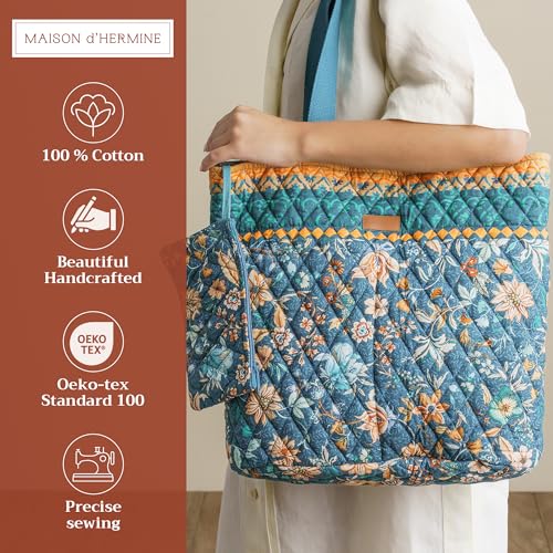 Maison d' Hermine Shopping Bags Cotton Quilted Tote Bag with Zipper Pockets Small Pouch Reusable Grocery Bag Work Travel2