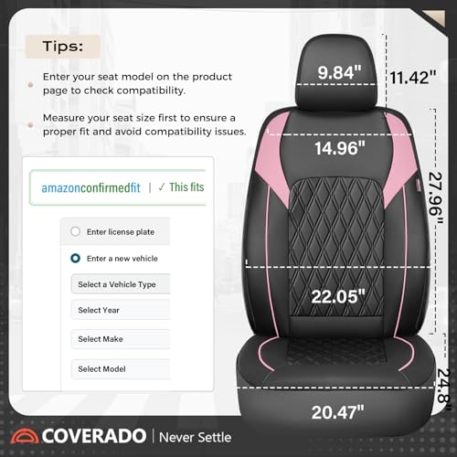 Image of Coverado Seat Covers, Car Seat Covers Full Set, Car Seat Cover, Car Seat Covers Front Seats and Back, Waterproof Car Seat Cushion, Faux Leather Car Seat Protector Universal Fit Most Cars, Black&Pink