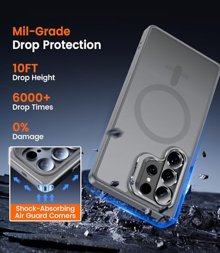 Image of DIZORO Compatible with Samsung Galaxy S26 Ultra Case Compatible with Wireless Charging, with Camera Stand, Military Grade Drop Tested,Translucent Hard Back Soft Edge Back Cover (Titanium)