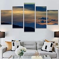 SIGNWIN 5 Panel Canvas Wall Art Sunset in The Mountains for Home Decorations Ready to Hang - 60