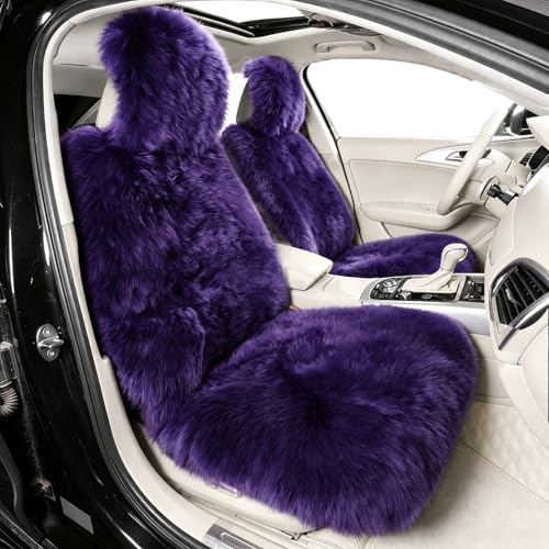 Image of OGLAND Fluffy Sheepskin Car Seat Covers for Soft Auto Fur Pet Cushion Pad