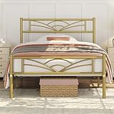 Yaheetech Lit Simple Cadre de lit en Métal Assemblage Simple pour Petits Espaces Adultes 90x200cm Or Antique