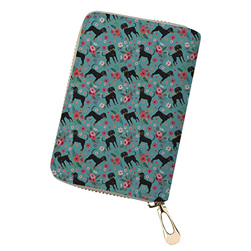 Nopersonality Credit Card Holder RFID Blocking Coon Hound Floral Pattern Durable Leather Travel Wallet Small for Women