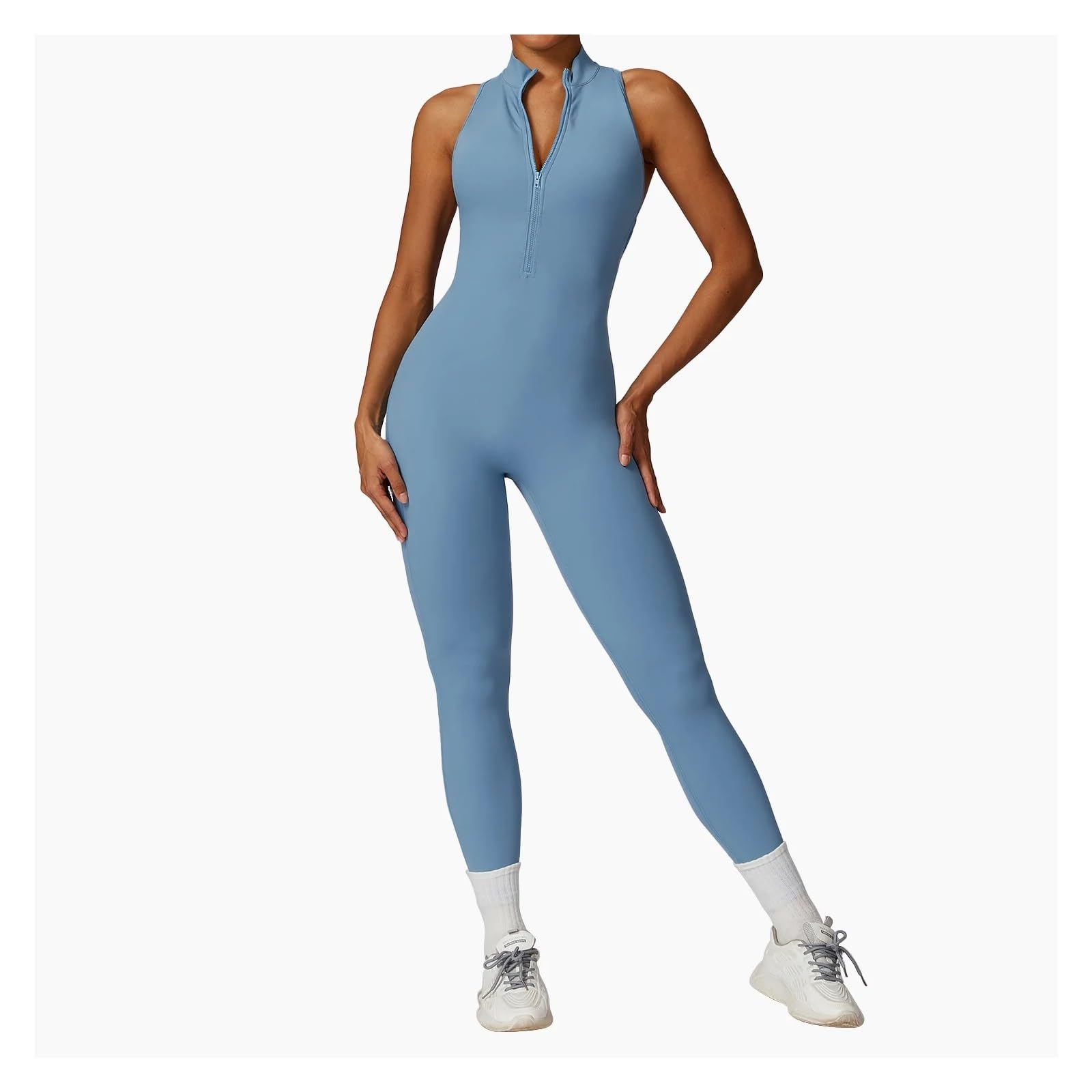 Tuta da yoga con schiena scoperta Tuta sportiva da yoga con cerniera ad asciugatura rapida color carne, for allenamento fitness intenso per fitness