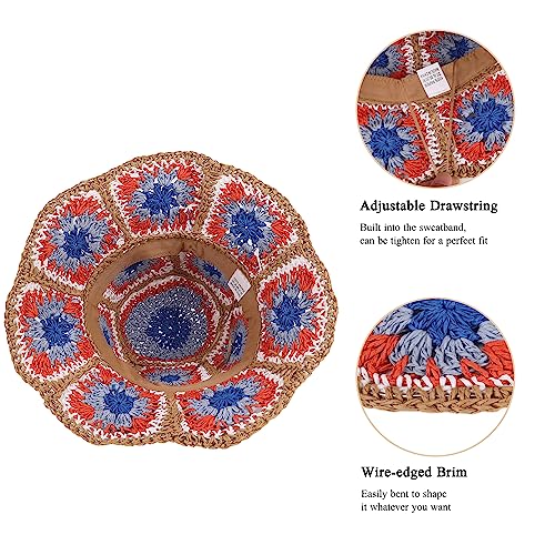 Sombrero de playa de paja tejido multicolor miniatura 3
