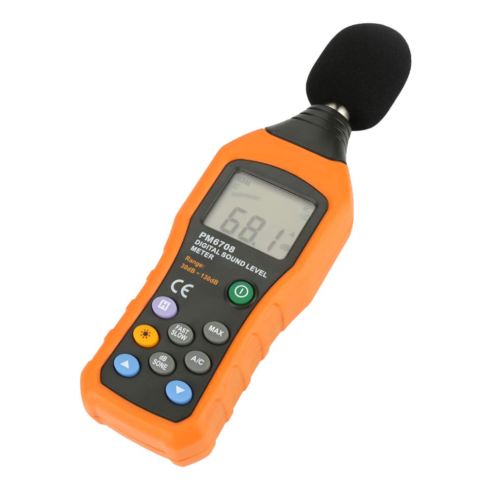 Hyuduo PeakMeter PM6708 Digital Sound Level Hałas Tester Decybel 30-130dB z Podświetleniem LCD A/C WAVE