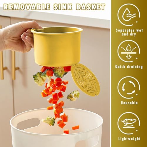 Image of SHOPPOFOBIX Kitchen Sink Drain Basket, Double Layer Strainer Food Waste Filter Baskets,Hanging Sink Drains Holder,Detachable Strain Basket, Easy to Clean (Yellow)