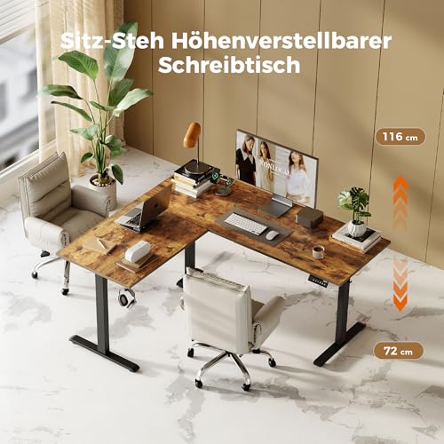 Image of Agilestic Triple Motors 73 inch x 60 inch L Shaped Standing Desk, Electric Standing Desk Adjustable Height, Extra Large Desktop Corner Table for Home Office, Gaming Workstation, Splice Board, Rustic Brown