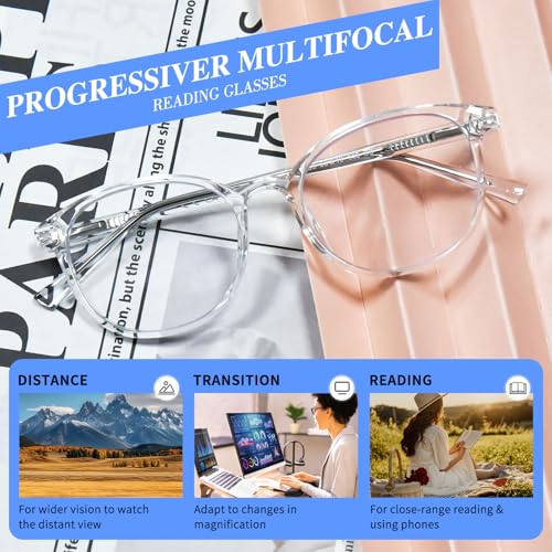 Image of Progressive Multifocal Reading Glasses for Women Men, TR90 Fashion Blue Light Computer Readers