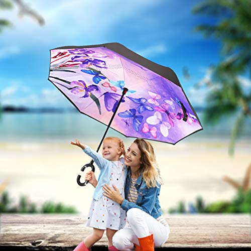 Siepasa Reverse Umbrella, Umbrella Windproof, Inverted Umbrella, Umbrellas For Women, Upside Down Umbrella(Blue Butterfly) #TOP1