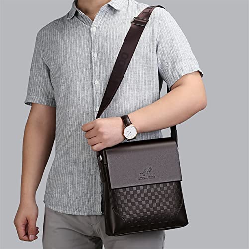Bolsa de ombro masculina grande capacidade transversal escolar bolsas de couro para homens, Marrom