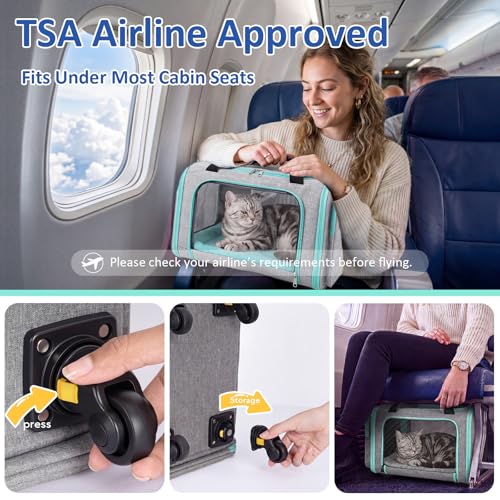 Rolling Pet Carrier with Detachable Wheels - 18x11x11 TSA Airline Approved for Southwest Delta United American, Soft Sided Expandable Travel Bag for Small Dogs & Cats up to 15Lbs, Fits Under Seat - Image 7