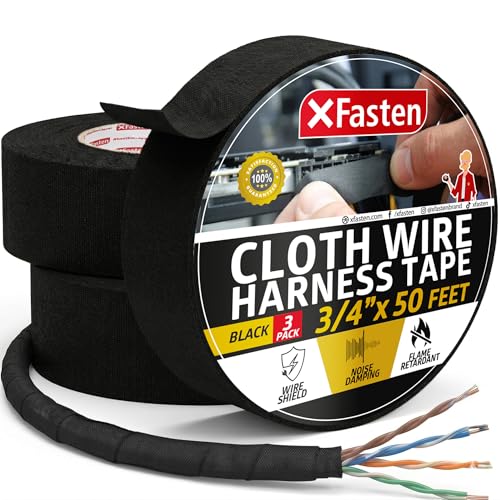 XFasten Wire Harness Tape, 3/4-Inch x 50-Foot (3-Pack),...