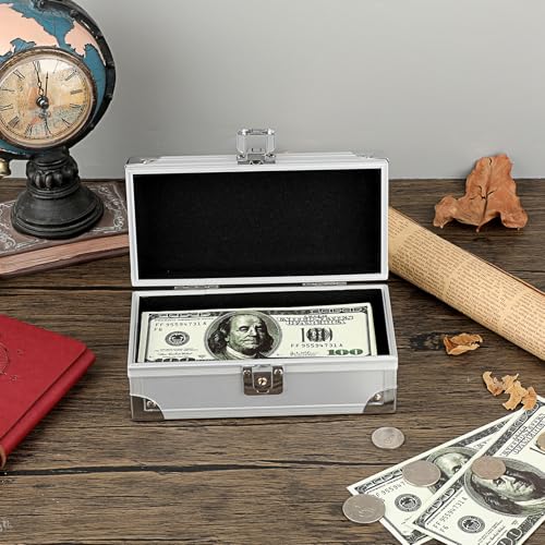 Caisse à monnaie verrouillable coffret argenté rangement monnaie de table