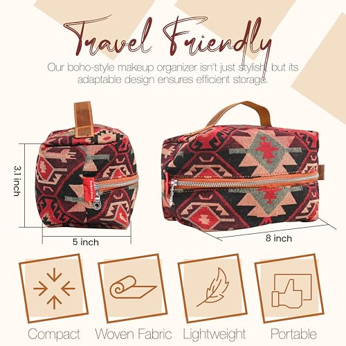 Cosmetic Handbag Makeup Organizer Purse Travel Toiletry Zipper Pouch for Women Red Boho Cotton Case (Red Boho)2