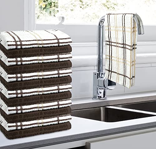 Oakias Terry Dish Cloths Brown (12 Pack, 12 X 12 Inches) – Cotton Dish Towels – 360 Gsm – Highly Absorbent & Quick Drying Kitchen Towels – Multi Check Style #TOP3