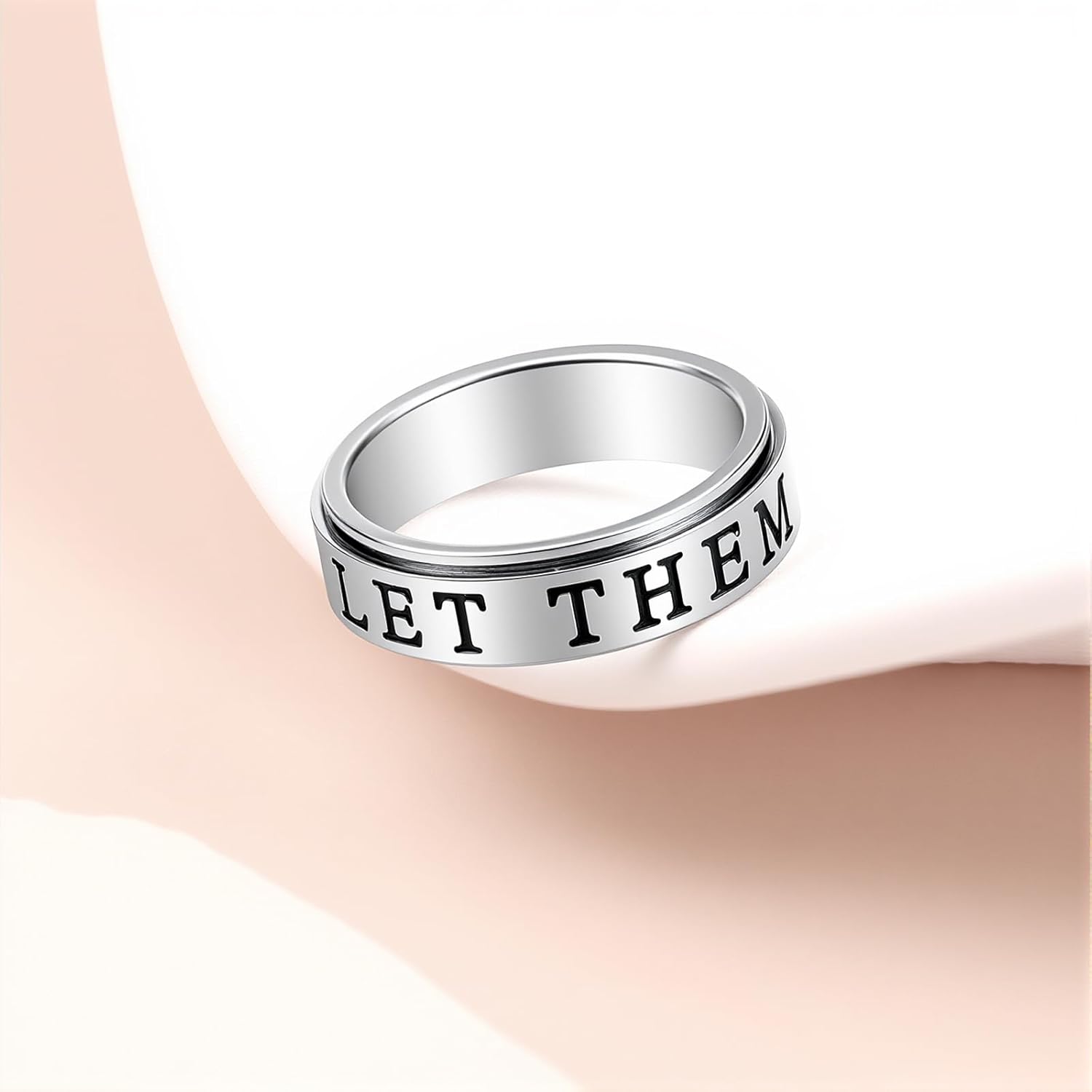 Fidget Toys Adults Anxiety Ring for Women: Fidget Spinner Cute Let Them Symbol Thumb Ring Stainless Steel Gold Silver Black Size 5 6 7 8 9 10 (Silver-LET Them & Heart, 7)