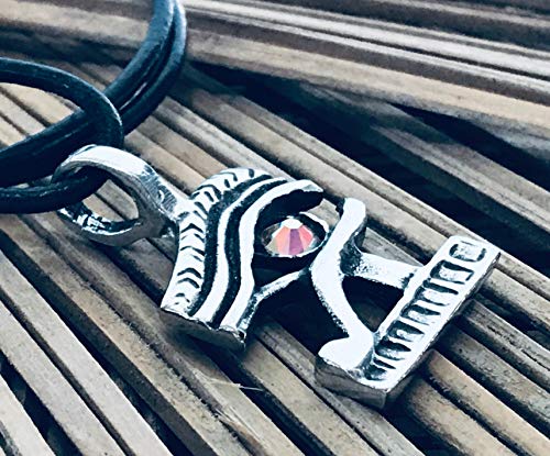Pewter Eye Of Horus Ra Egyptian Pendant On Leather W/Swarovski Crystal Aurora Borealis April Birthday #TOP3