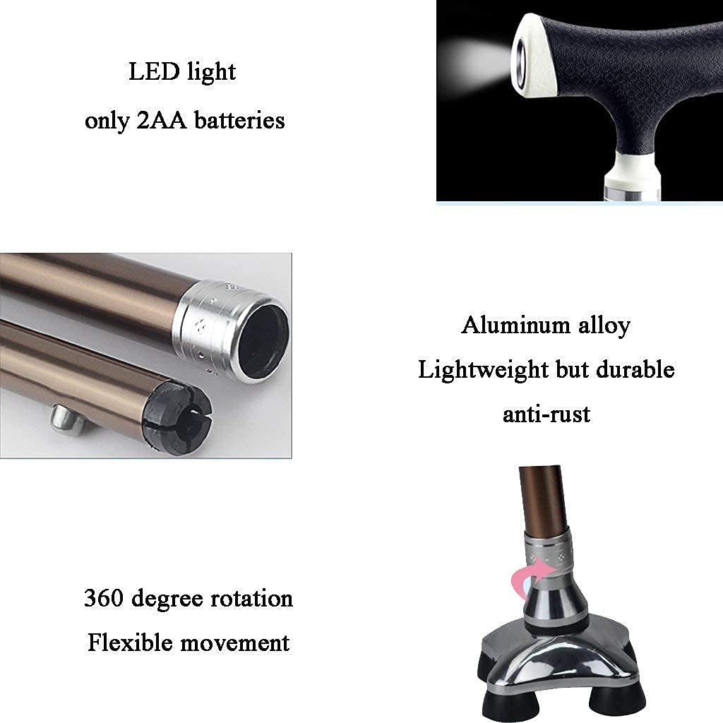 Andadores para Personas Mayores Bastones Bastones con luz LED Muletas de Mango ergonómico 10 Niveles de Altura Ajustable para Hombres o Mujeres Discapacitados y Ancianos Bastón de Movilidad Andador