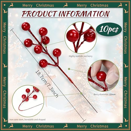 Branches de pin artificielles avec baies rouges pour table de Noël