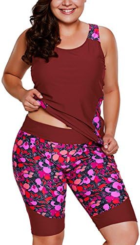 Women's 2 Piece Plus Size Floral Tankini Swimsuit with Bermuda Shorts