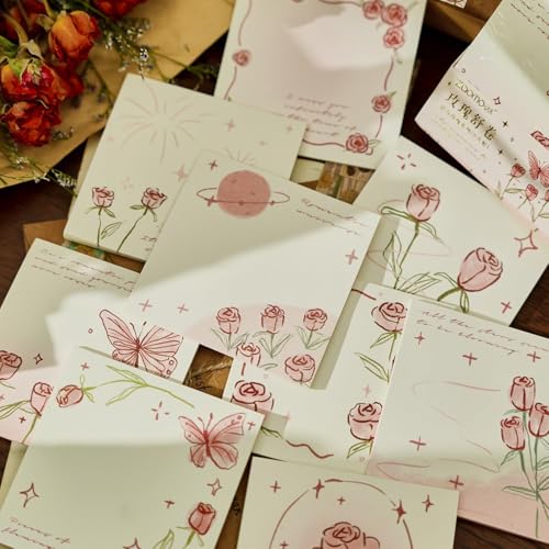 Image of Sticky Notes Set, Multicolour, Over 200 Rectangular Self-Stick Memo Pads with Delicate Heart, Rose & Butterfly Designs for Journaling, Office, Creative Projects (Pack-1)(Multi Color)