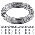 Rectoo 1/8" wire cable, 100ft Wire Rope Metal Cable With Loop Sleeve And Steel Thimble, 7x7 marine stainless steel Strand Core Perfect For Deck Railing System, Outdoor hanging kit, garden fence (SR03)