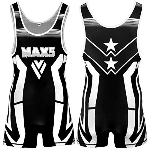 Max5 Pro Advance Wrestling Singlet Athletic Uniform (White, Large)