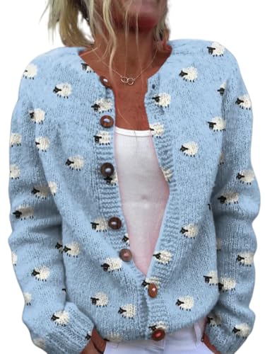 Women's Funny Fall Winter Long Sleeve Animal Sheep...