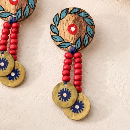 Image of Royal Queen & Empress Handcrafted Tribal Dhokra Earrings Collection for Women - Wooden, Fabric & Round Statement Ethnic Designs in Multiple Colours