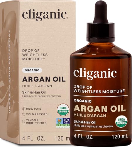 Cliganic Organic Argan Oil, 100% Pure | for Hair, Face & Skin | Natural Cold Pressed Carrier Oil, Imported from Morocco