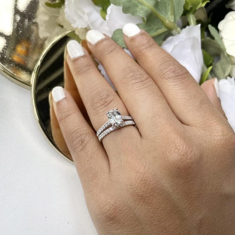 Moissanite Bridal Set Matching Wedding Band Set,0.75 Ct. Certified Oval Cut Moissanite Engagement Ring Set, 14k Gold Finish Moissanite Ring Set For Women