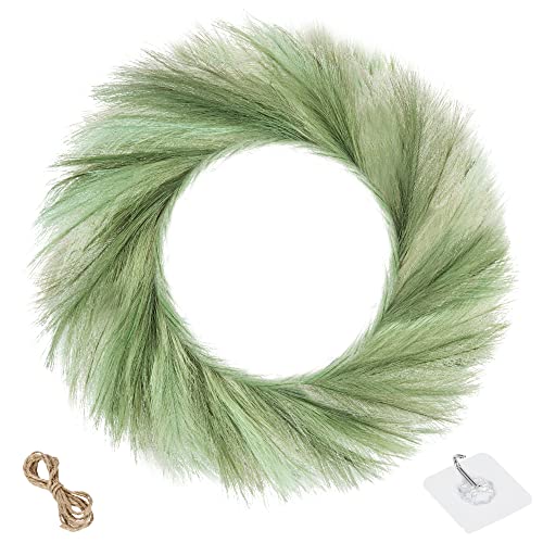 SAM AND MABEL Kunst-Pampasgras-Kranz für Boho-Wanddekoration - 61 cm Herbstkranz mit 27,9 cm Innenring, moderner rustikaler Bauernhaus-Kranz für alle Jahreszeiten (frisches Grün) Cover
