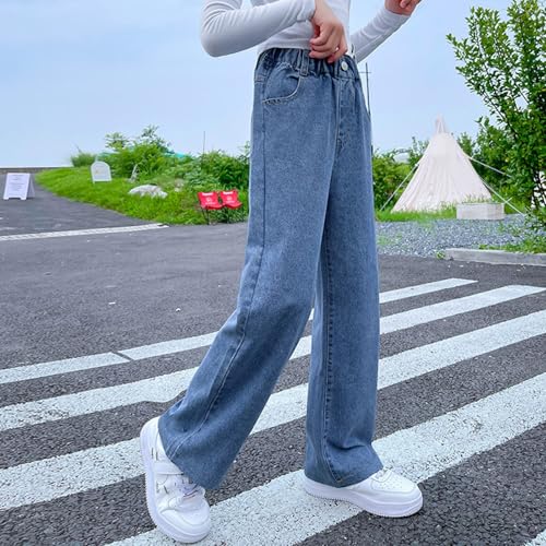 Betadog Girls Wide Leg Jeans Elastic Waist Denim Pants Baggy Jeans for Girls, Girls Wide Leg Jeans White Wide Leg Jeans3