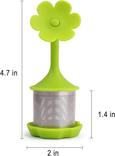Miniatura 2 de Paquete de 2 infusores de té de silicona para té suelto, té de silicona con flores, malla fina, filtro de té suelto con tapa de silicona, filtro de