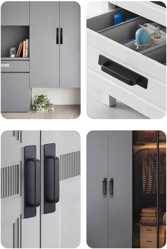 Adhesive Cabinet Handles Self-Stick Drawer Pulls Black Zinc Alloy No Drilling Required Push-Pull Helper for Kitchen Cabinets Sliding Closet Doors Windows 8.25 Inch Length