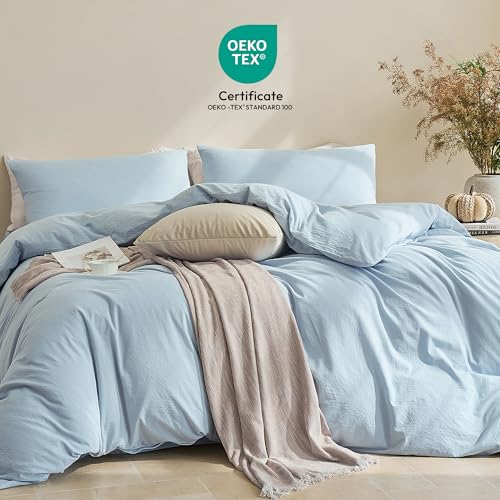 Image of JELLYMONI Twin Size Duvet Cover 100% Cotton Linen Texture Breathable Set | Pure Cotton, Zipper Closure, with natural wrinkles, Breathable&Soft, fade-resistant, 1 Duvet Cover & 1 Pillowcase