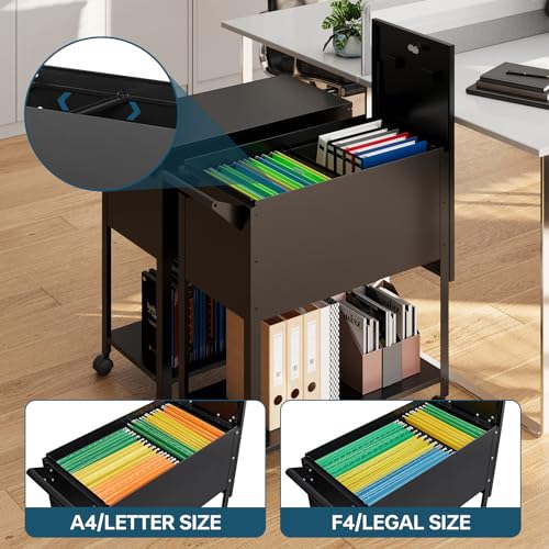 Miiiko Mobile File Cart With Lock, Rolling File Cabinet Hanging Letter/Legal Size With Lockable Sliding Cover, Office File Organizer On Wheels thumb #3
