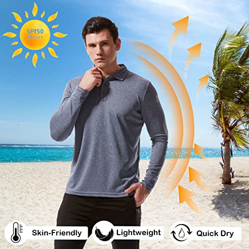 Long Sleeve Shirts For Men Upf 50+ Sun Protection Golf Polo Shirt Quick-Drying Performance Sports Training Shirt (Royal Blue Xl) #TOP4